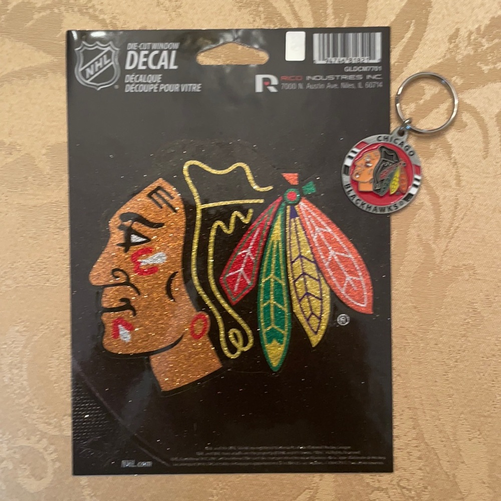 NHL Chicago Blackhawks decal and keychain